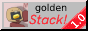 the text 'golden stack!' with 'stack!' in larger red font. there's a drawing of goldenstack's profile pic to the left and a red stripe in the bottom right with the text '1.0'