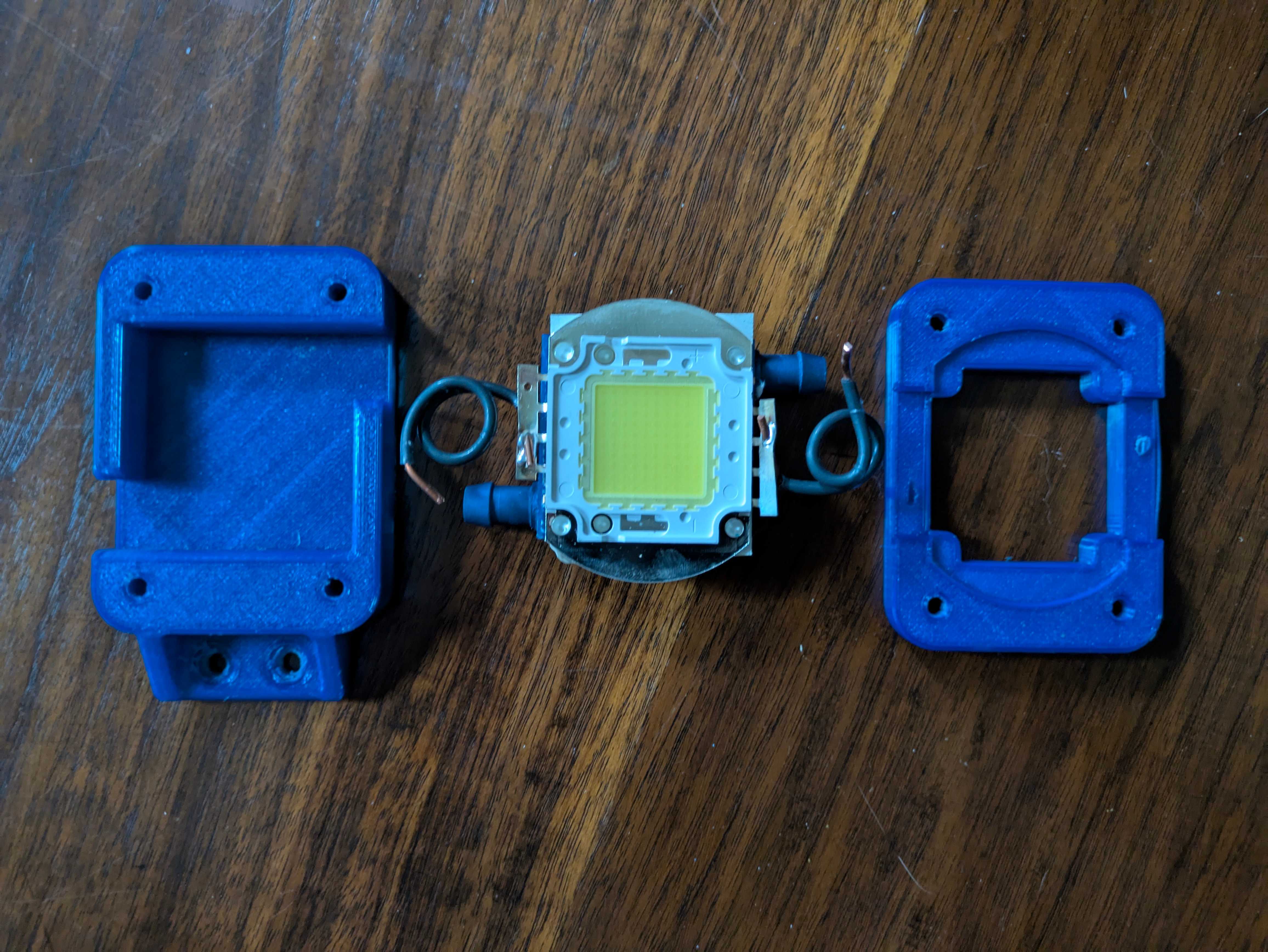 LED array - 3d printed module alongside a COB LED and water cooling block