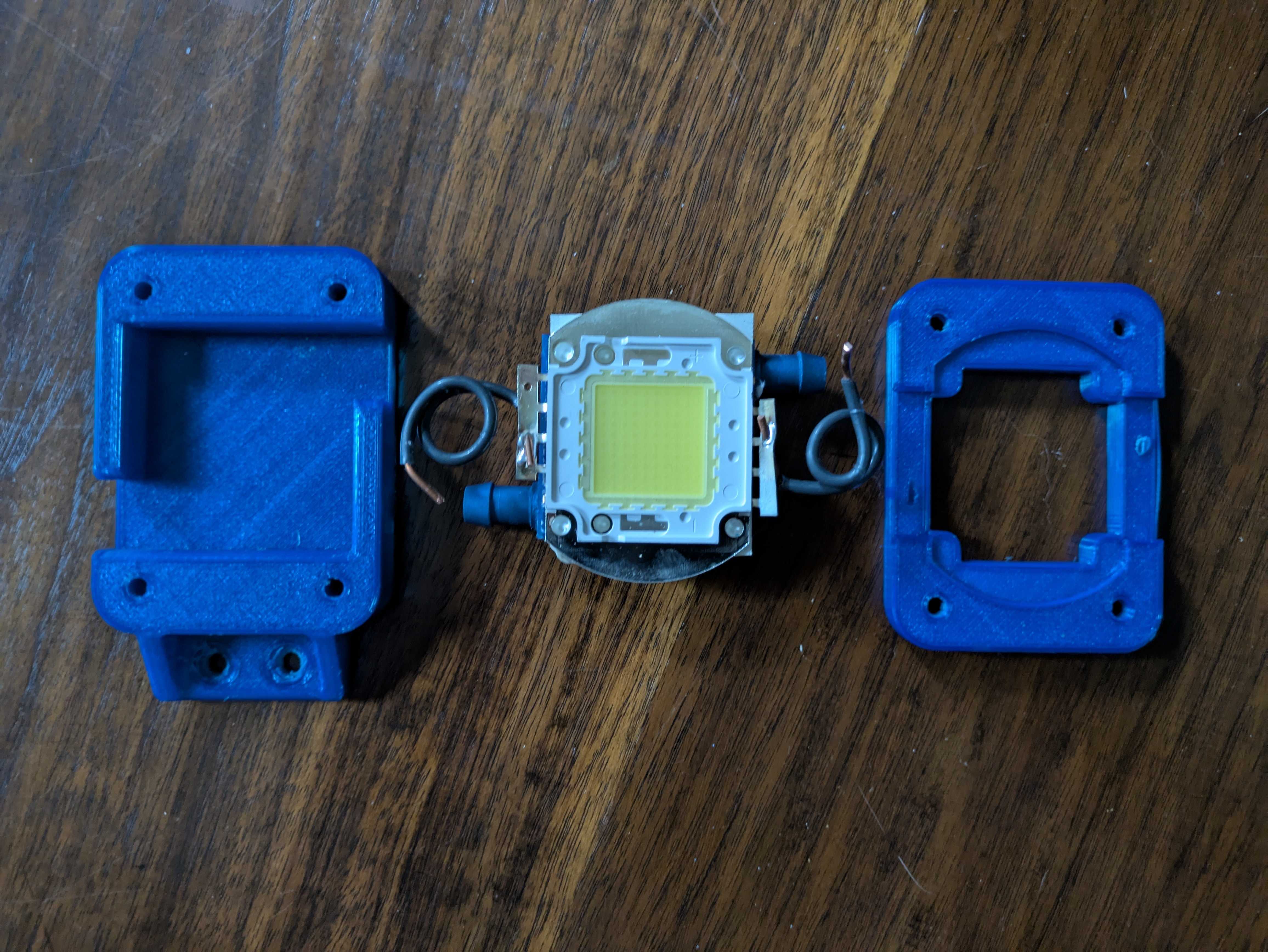 LED array - 3d printed module alongside a COB LED and water cooling block